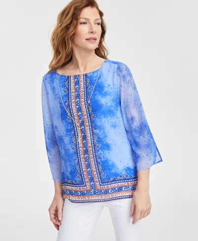 Jm Collection Women's Printed Necklace Top, Exclusively At Macy's In Blue Lilac