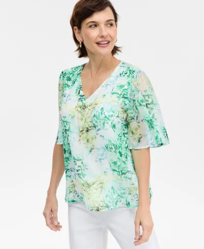 Jm Collection Women's Printed Necklace Top, Macy's Exclusive In Multi