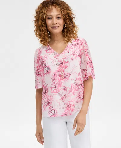 Jm Collection Women's Printed Necklace Top, Macy's Exclusive In Pink