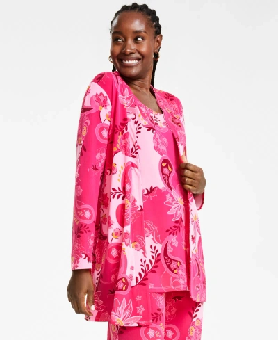 Jm Collection Women's Printed Open Front Cardigan, Created For Macy's In Claret Rose Combo