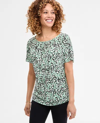 Jm Collection Women's Printed Pleat Neck Short-sleeve Top, Exclusively At Macy's