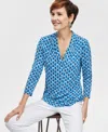 Jm Collection Women's Print V-neck 3/4-sleeve Top, Exclusively At Macy's In Indigo Combo