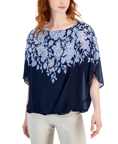 Jm Collection Women's Printed Poncho-sleeve Necklace Top, Created For Macy's In Lilac Sky Combo