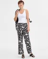 Jm Collection Women's Printed Pull-on Pants, Exclusively At Macy's In Deep Black