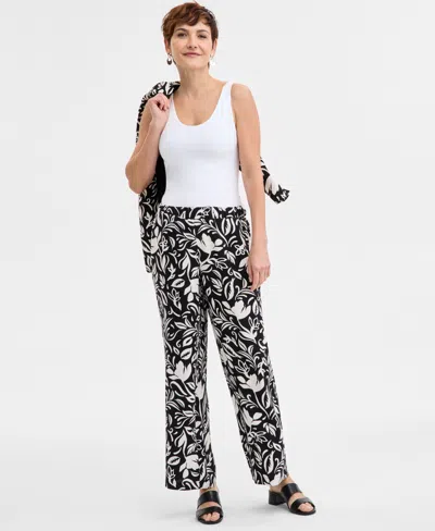 Jm Collection Women's Printed Pull-on Pants, Exclusively At Macy's In Deep Black