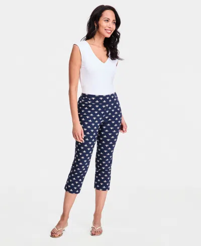 Jm Collection Women's Printed Pull-on Capri Pants, Macy's Exclusive In Blue