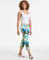 Jm Collection Women's Printed Pull On Rivet Capri Pants, Exclusively At Macy's In Beige Creme
