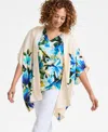 Jm Collection Women's Printed Satin Open-front Kimono Top, Exclusively At Macy's In Beige Creme