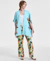Jm Collection Women's Printed Satin Open-front Kimono Top, Exclusively At Macy's In Teal Spark