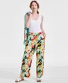 Jm Collection Women's Printed Satin Pull-on Pants, Exclusively At Macy's In Teal Spark