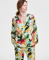 Jm Collection Womens Long Sleeve Satin Blouse Satin Wide Leg Pants Exclusively At Macys In Teal Spark