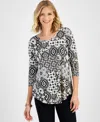 JM COLLECTION WOMEN'S PRINTED SCOOP-NECK 3/4-SLEEVE TOP, CREATED FOR MACY'S