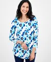 Jm Collection Women's Printed Scoop-neck 3/4-sleeve Top, Exclusively At Macy's In Blue