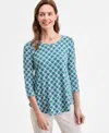 Jm Collection Women's Printed Scoop-neck 3/4-sleeve Top, Exclusively At Macy's In Blue