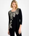Jm Collection Women's Printed Scoop-neck 3/4-sleeve Top, Macy's Exclusive In Blue
