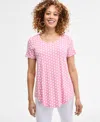 Jm Collection Women's Printed Scoop-neck Short Sleeve Top, Exclusively At Macy's In Pink