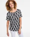 Jm Collection Women's Printed Scoop-neck Short-sleeve Top, Exclusively At Macy's In Black