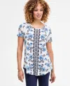 Jm Collection Women's Printed Scoop-neck Short Sleeve Top, Exclusively At Macy's In Multi