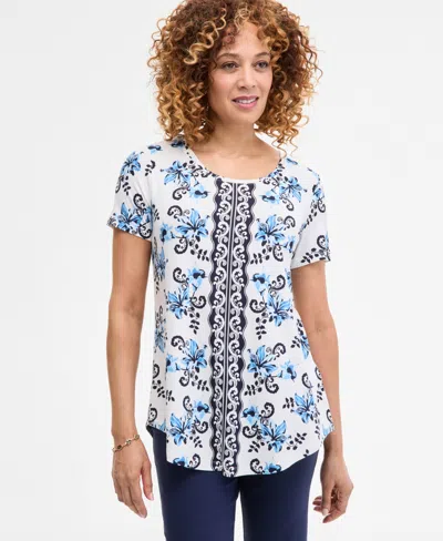 Jm Collection Women's Printed Scoop-neck Short Sleeve Top, Exclusively At Macy's In Multi