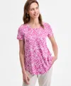Jm Collection Women's Printed Scoop-neck Short Sleeve Top Exclusively At Macy's In Pink