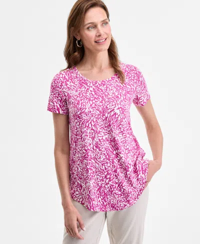 Jm Collection Women's Printed Scoop-neck Short Sleeve Top Exclusively At Macy's In Pink