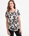 Jm Collection Women's Printed Scoop-neck Short Sleeve Top, Exclusively At Macy's In White