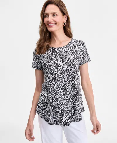 Jm Collection Women's Printed Scoop-neck Short Sleeve Top Exclusively At Macy's In Black