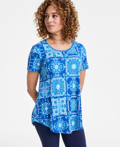 Jm Collection Women's Printed Scoop-neck Short-sleeve Top, Exclusively At Macy's In Bright Marine