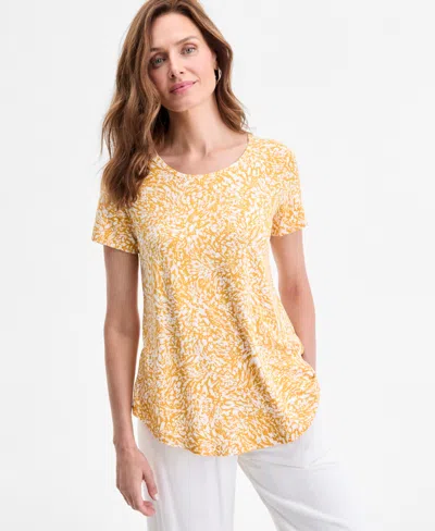 Jm Collection Women's Printed Scoop-neck Short Sleeve Top Exclusively At Macy's In Multi