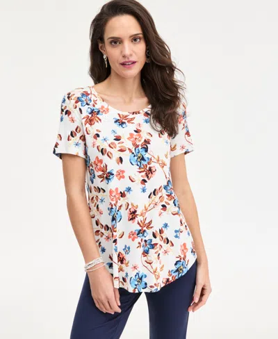 Jm Collection Women's Printed Scoop-neck Short Sleeve Top, Macy's Exclusive In Multi