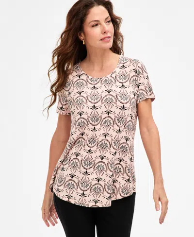Jm Collection Women's Printed Scoop-neck Short Sleeve Top Macy's Exclusive In Pink