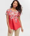 Jm Collection Plus Size Mariah Floral-print Top, Created For Macy's In Tomato Puree Combo