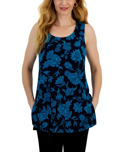 Jm Collection Women's Printed Scoop-neck Tank Top, Created For Macy's In Intrepid Blue Combo