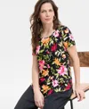 Jm Collection Women's Printed Scoop-neck Top, Exclusively At Macy's In Deep Black Combo