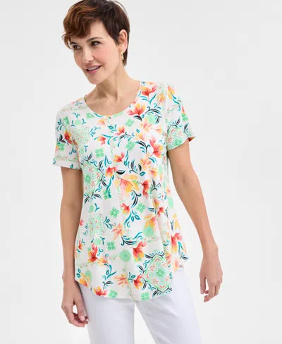 Jm Collection Women's Printed Scoop-neck Short Sleeve Top, Exclusively At Macy's In Neo Natural