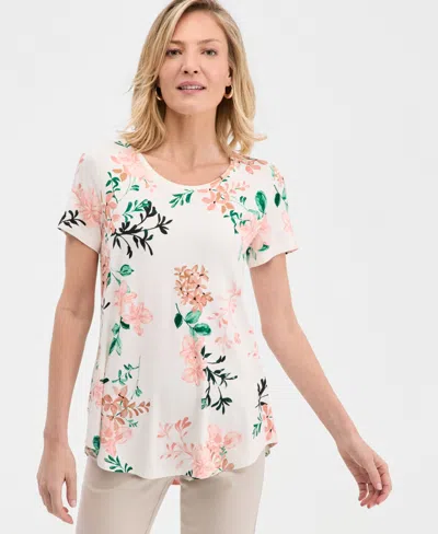 Jm Collection Women's Printed Scoop-neck Short Sleeve Top, Macy's Exclusive In Multi