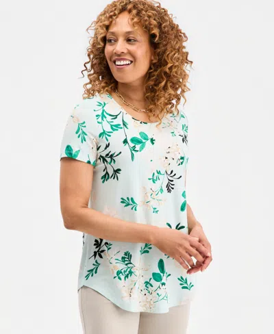 Jm Collection Women's Printed Scoop-neck Short Sleeve Top, Macy's Exclusive In Multi
