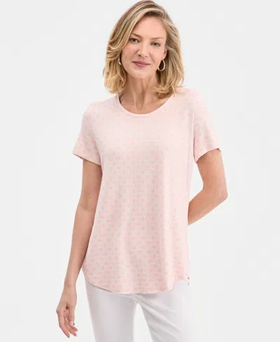 Jm Collection Women's Printed Scoop-neck Short Sleeve Top, Macy's Exclusive In Pink