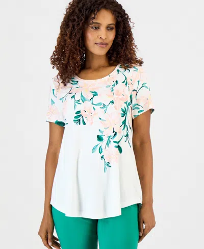 Jm Collection Women's Printed Scoop-neck Short Sleeve Top, Macy's Exclusive In White