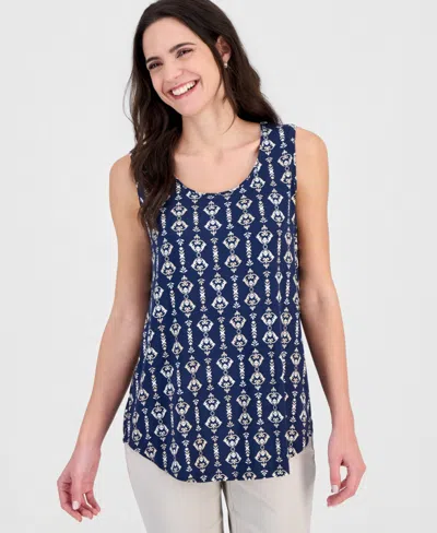 Jm Collection Women's Printed Scoop-neck Sleeveless Tank Top, Macy's Exclusive In Blue