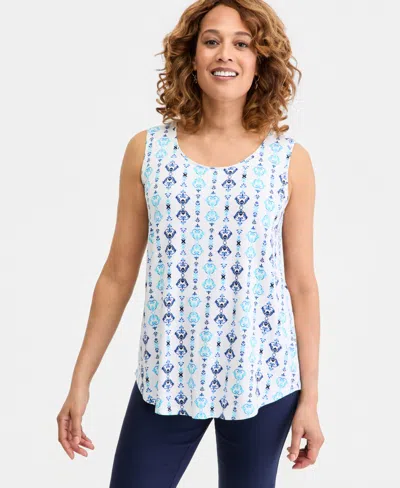 Jm Collection Womens Printed Scoop Neck Sleeveless Tank Top Macys Exclusive In Blue