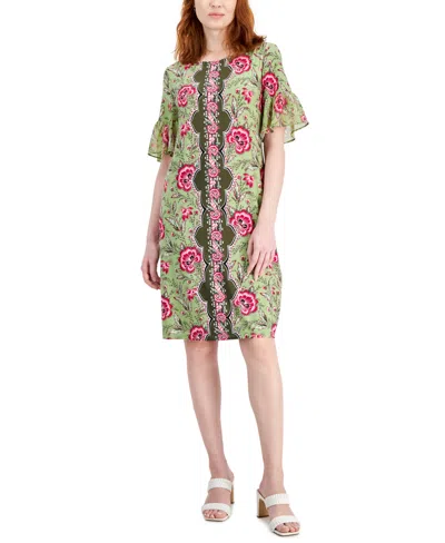 Jm Collection Women's Printed Short Sleeve A-line Dress, Created For Macy's In Luau Green Combo