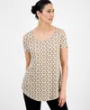 Jm Collection Women's Printed Short-sleeve Cold-shoulder Top, Exclusively At Macy's In Brown