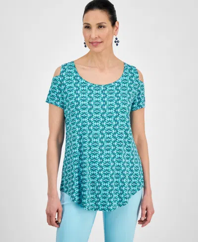 Jm Collection Women's Printed Short-sleeve Cold-shoulder Top, Exclusively At Macy's