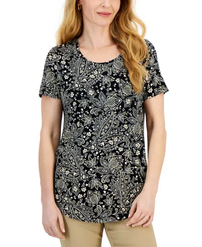 Jm Collection Women's Printed Short Sleeve Scoop-neck Top, Created For Macy's