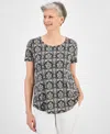 Jm Collection Women's Printed Short Sleeve Scoop-neck Top, Created For Macy's