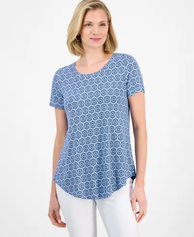 Jm Collection Women's Printed Short Sleeve Scoop-neck Top, Created For Macy's