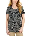Jm Collection Women's Short Sleeve Printed Knit Top, Created For Macy's In Black