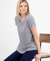 Jm Collection Women's Printed Short Sleeve Scoop-neck Top, Created For Macy's In Multi