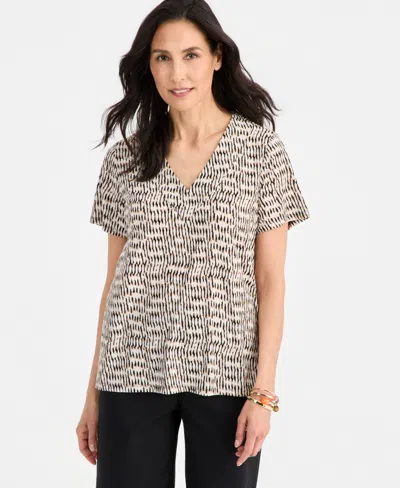 Jm Collection Women's Printed Short Sleeve V-neck Jacquard Top, Macy's Exclusive In Multi